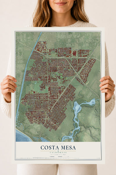 Map of Costa Mesa, California, 18 x 24 inch unframed archival matte print