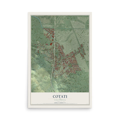 Map of Cotati, California, 12 x 18 inch unframed archival matte print