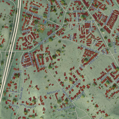 Close-up of the map of Cotati, California print showing street and building detail