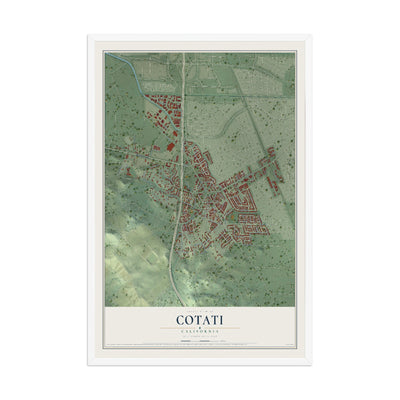 Map of Cotati, California, 12 x 18 inch print in a white wood frame