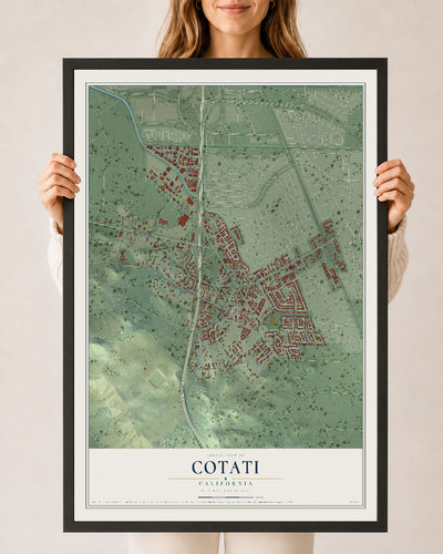Map of Cotati, California, 24 x 36 inch print in a black wood frame