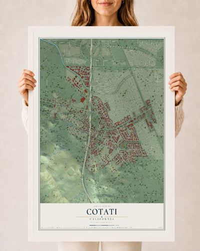 Map of Cotati, California, 24 x 36 inch print in a white wood frame