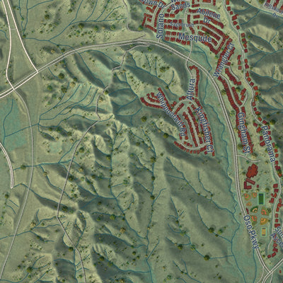 Second close-up of the map of Coto de Caza, California print showing more streets and buildings