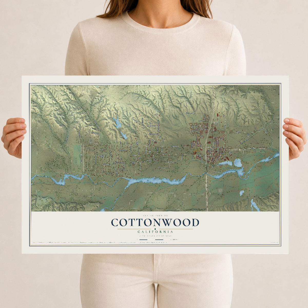 Map of Cottonwood, California, 12 x 18 inch unframed archival matte print