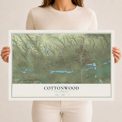 Map of Cottonwood, California, 12 x 18 inch unframed archival matte print