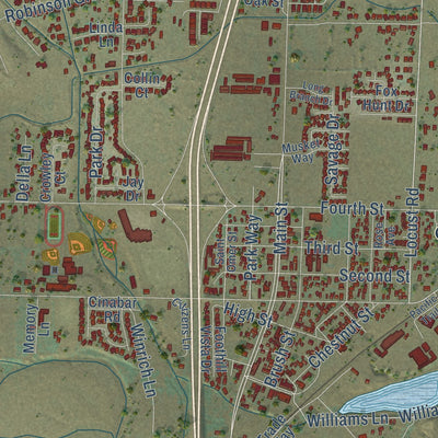 Second close-up of the map of Cottonwood, California print showing more streets and buildings