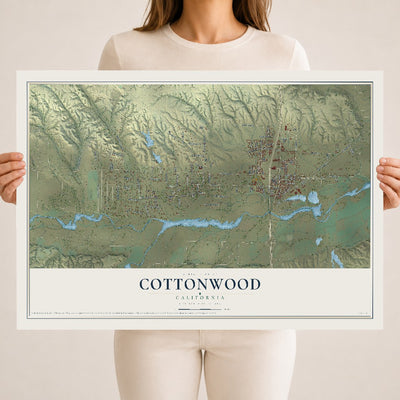 Map of Cottonwood, California, 18 x 24 inch unframed archival matte print