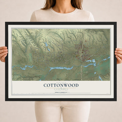 Map of Cottonwood, California, 18 x 24 inch print in a black wood frame