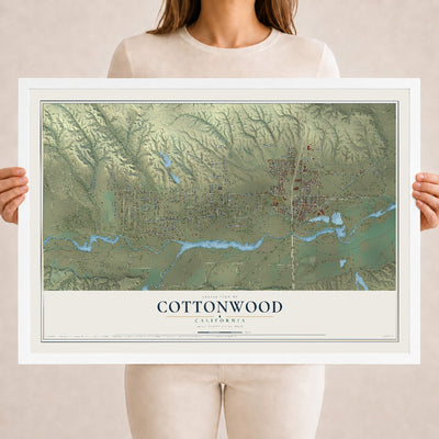 Map of Cottonwood, California, 18 x 24 inch print in a white wood frame