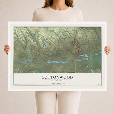 Map of Cottonwood, California, 24 x 36 inch print in a white wood frame