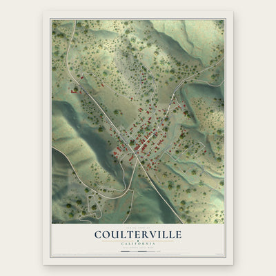 Coulterville, California map print, the full design