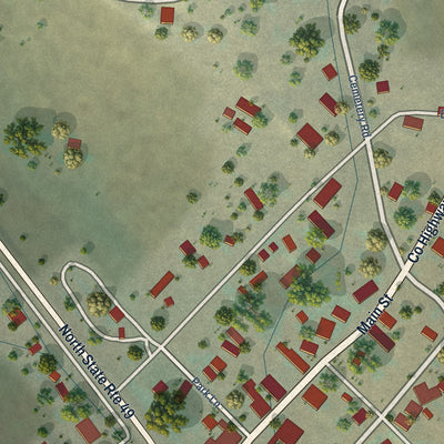 Close-up of the map of Coulterville, California print showing street and building detail