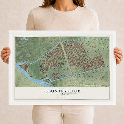 Map of Country Club, California, 12 x 18 inch print in a white wood frame