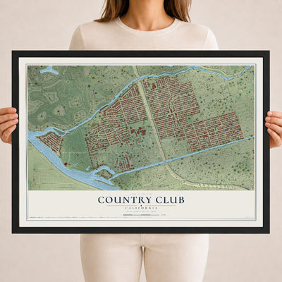 Map of Country Club, California, 18 x 24 inch print in a black wood frame