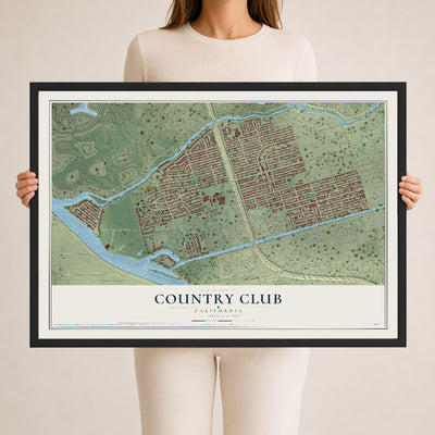Map of Country Club, California, 24 x 36 inch print in a black wood frame