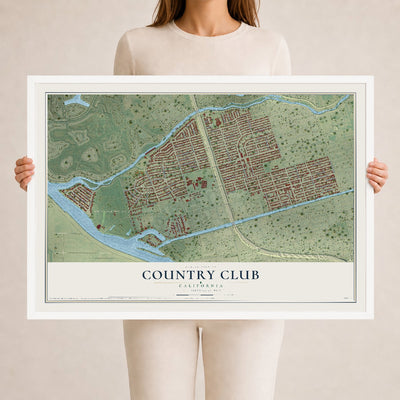 Map of Country Club, California, 24 x 36 inch print in a white wood frame