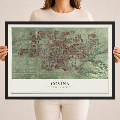 Map of Covina, California, 18 x 24 inch print in a black wood frame