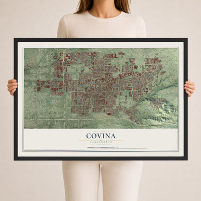 Map of Covina, California, 24 x 36 inch print in a black wood frame