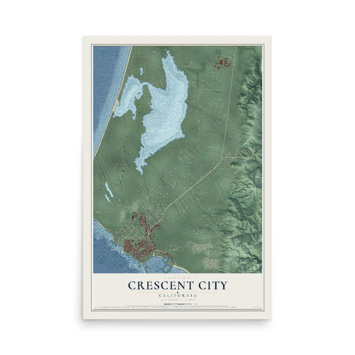 Map of Crescent City, California, 12 x 18 inch unframed archival matte print