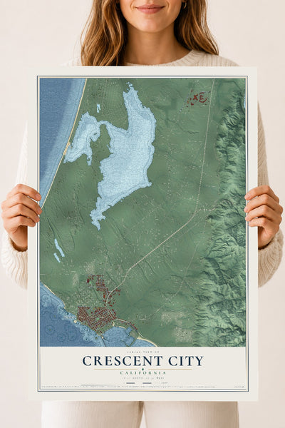 Map of Crescent City, California, 18 x 24 inch unframed archival matte print