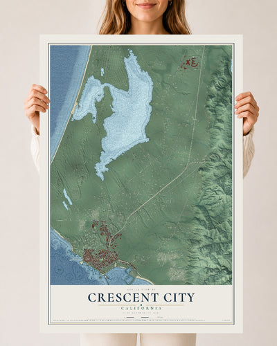 Map of Crescent City, California, 24 x 36 inch unframed archival matte print