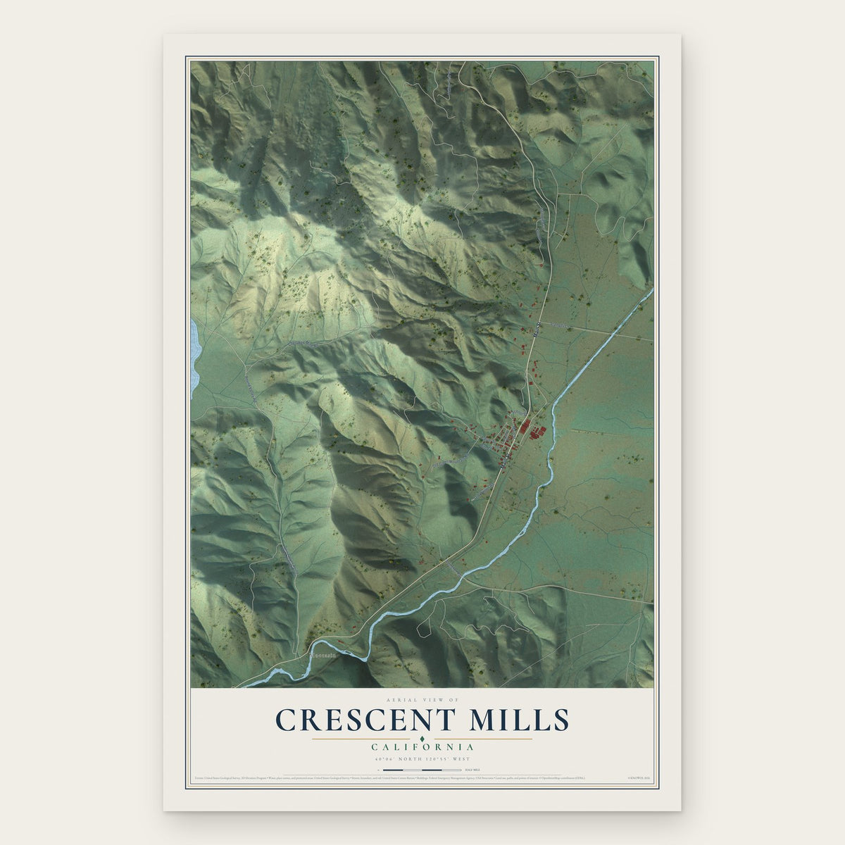 Crescent Mills, California map print, the full design