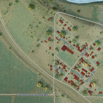 Close-up of the map of Cressey, California print showing street and building detail