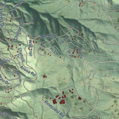 Second close-up of the map of Crestline, California print showing more streets and buildings