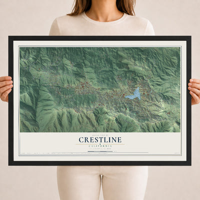 Map of Crestline, California, 18 x 24 inch print in a black wood frame