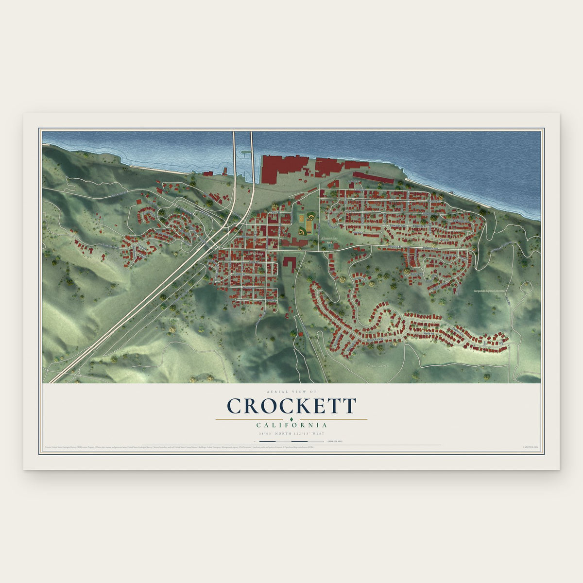 Crockett, California map print, the full design