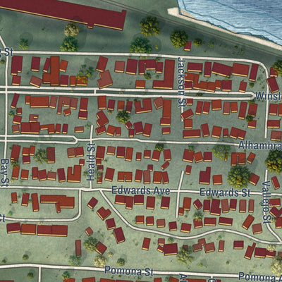 Close-up of the map of Crockett, California print showing street and building detail
