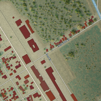 Close-up of the map of Crows Landing, California print showing street and building detail