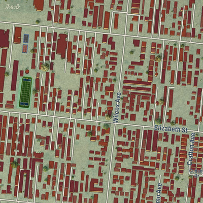 Close-up of the map of Cudahy, California print showing street and building detail