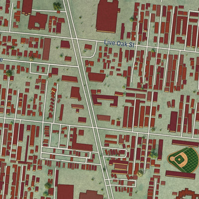 Second close-up of the map of Cudahy, California print showing more streets and buildings