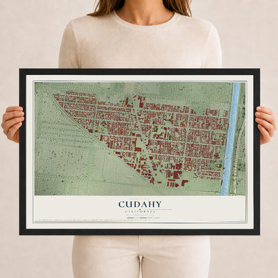 Map of Cudahy, California, 12 x 18 inch print in a black wood frame