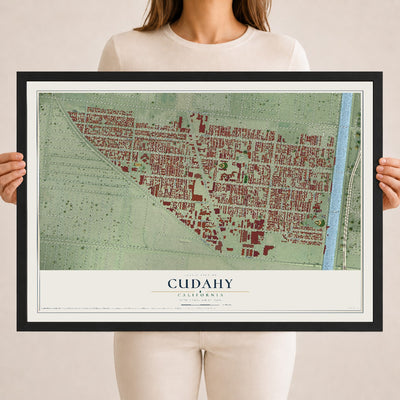 Map of Cudahy, California, 18 x 24 inch print in a black wood frame