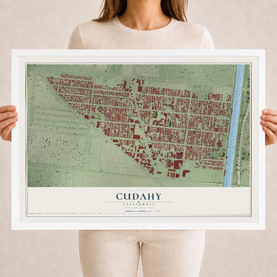Map of Cudahy, California, 18 x 24 inch print in a white wood frame