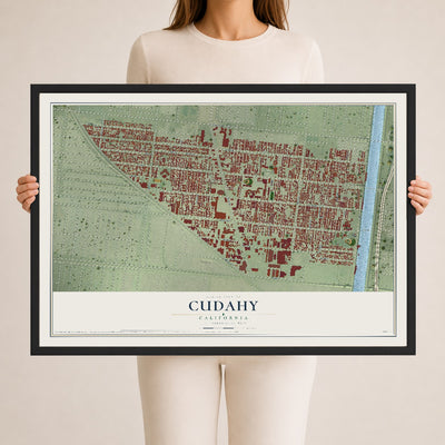 Map of Cudahy, California, 24 x 36 inch print in a black wood frame