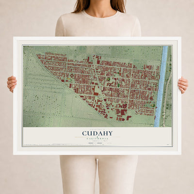 Map of Cudahy, California, 24 x 36 inch print in a white wood frame