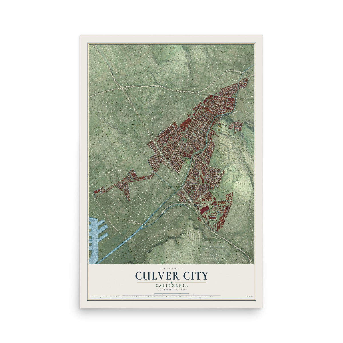 Map of Culver City, California, 12 x 18 inch unframed archival matte print