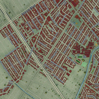 Close-up of the map of Culver City, California print showing street and building detail