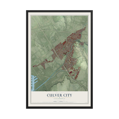 Map of Culver City, California, 12 x 18 inch print in a black wood frame