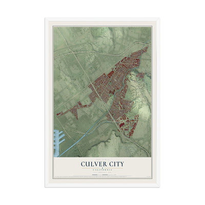 Map of Culver City, California, 12 x 18 inch print in a white wood frame