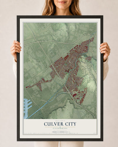 Map of Culver City, California, 24 x 36 inch print in a black wood frame
