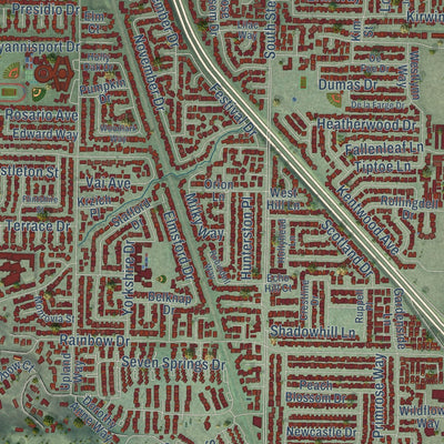 Close-up of the map of Cupertino, California print showing street and building detail