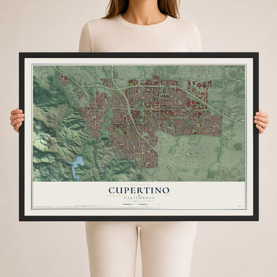 Map of Cupertino, California, 24 x 36 inch print in a black wood frame