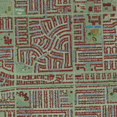Close-up of the map of Cypress, California print showing street and building detail