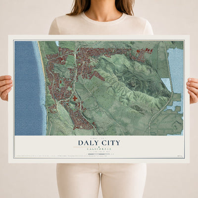 Map of Daly City, California, 18 x 24 inch unframed archival matte print