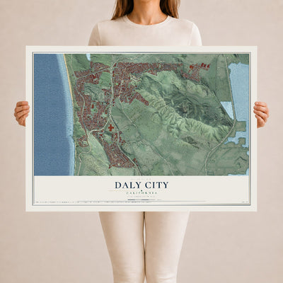 Map of Daly City, California, 24 x 36 inch unframed archival matte print