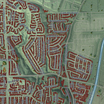 Second close-up of the map of Dana Point, California print showing more streets and buildings
